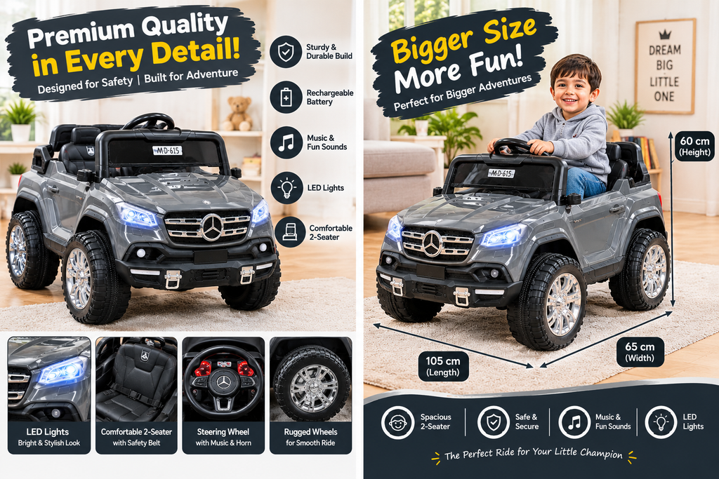 Kids Electric Ride-On Car – Grey 2-Seater Toy Car with LED Lights