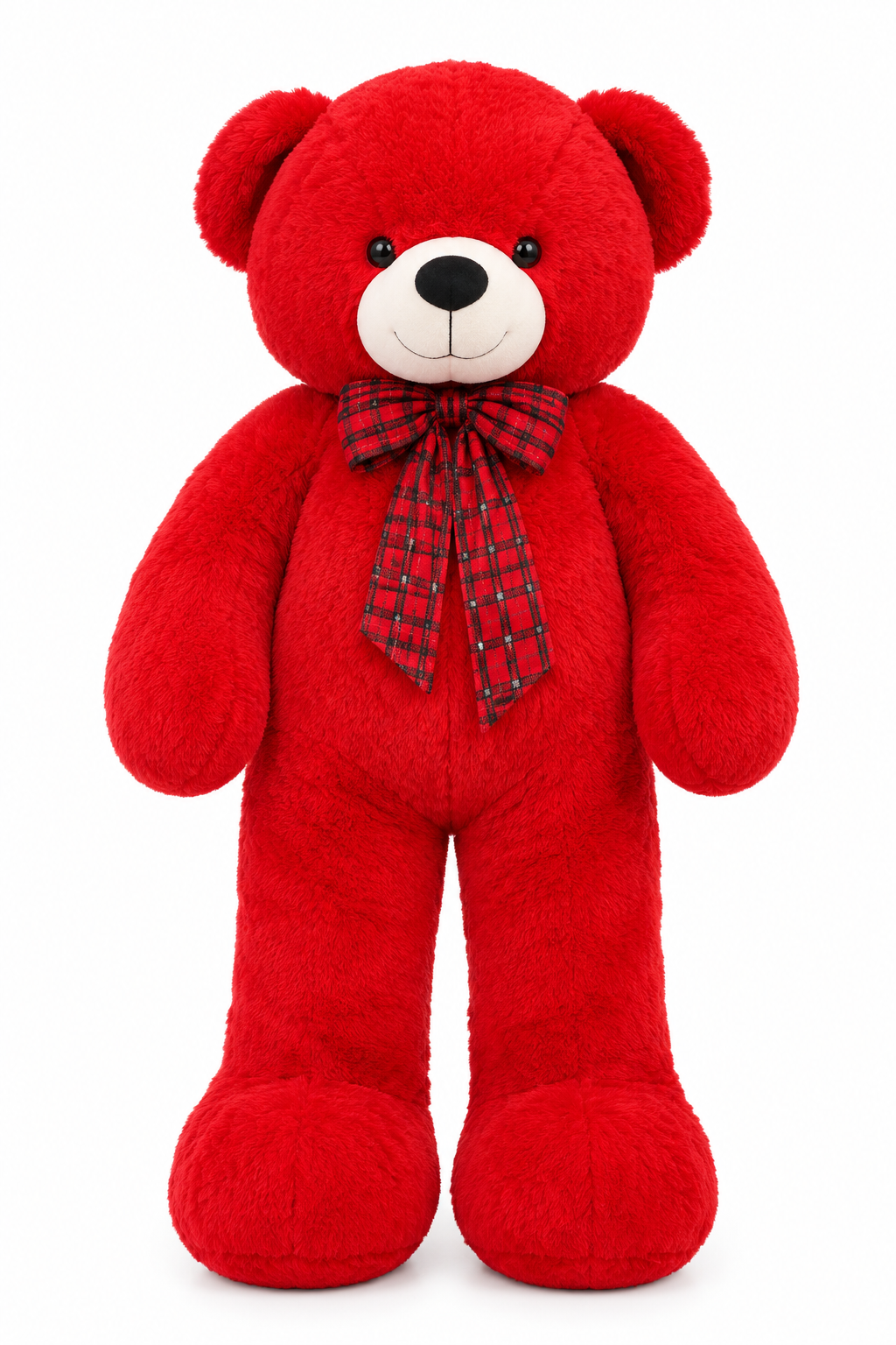 Large Red Teddy Bear with Plaid Bow | AIEN